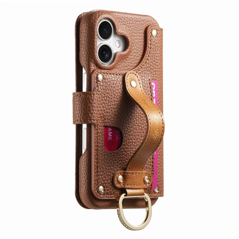 For iPhone 16 Plus Case RFID Blocking Zipper Wallet PU Leather Mobile Cover - Brown