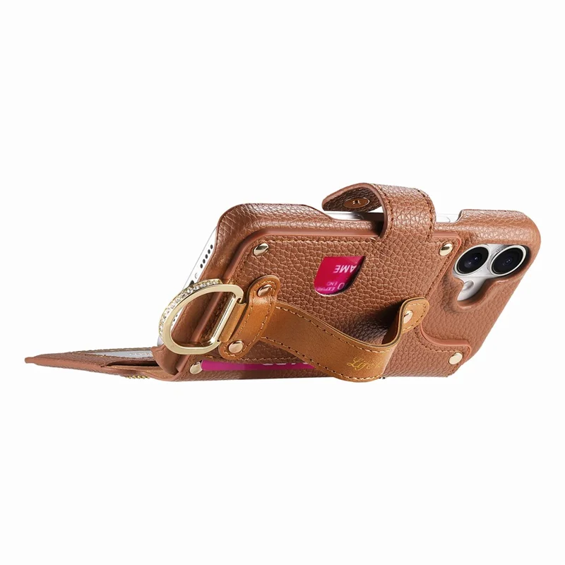 For iPhone 16 Plus Case RFID Blocking Zipper Wallet PU Leather Mobile Cover - Brown