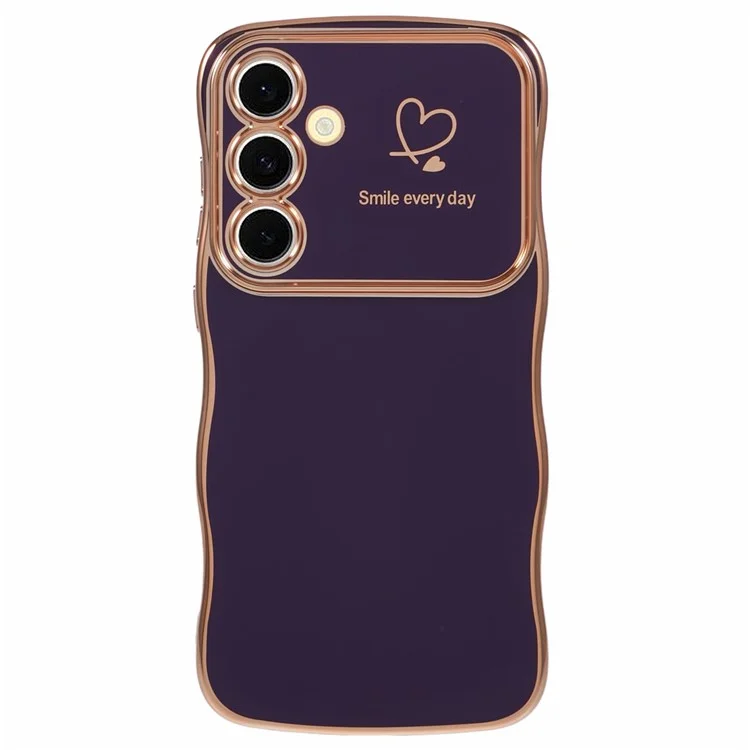 Capa para Samsung Galaxy S25 Love Hearts TPU Cobertura de telefone Moldura de onda encaracolada Janela grande - Roxo escuro