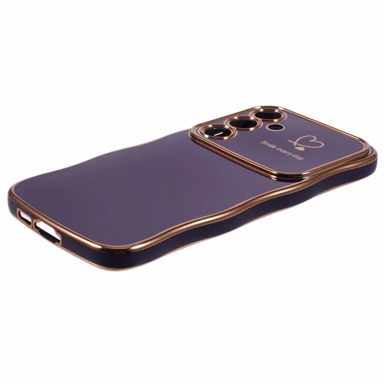 Capa para Samsung Galaxy S25 Love Hearts TPU Cobertura de telefone Moldura de onda encaracolada Janela grande - Roxo escuro