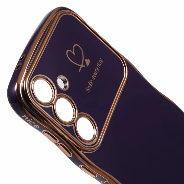Capa para Samsung Galaxy S25 Love Hearts TPU Cobertura de telefone Moldura de onda encaracolada Janela grande - Roxo escuro