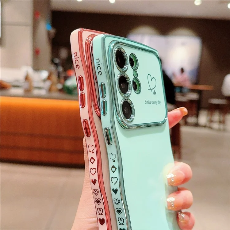 Funda para Samsung Galaxy S25 Ultra Corazones de amor Cubierta de teléfono TPU Marco de ola rizada Ventana grande - Púrpura