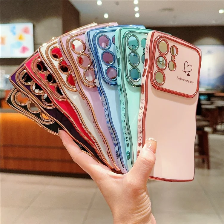 Funda para Samsung Galaxy S25 Ultra Corazones de amor Cubierta de teléfono TPU Marco de ola rizada Ventana grande - Púrpura