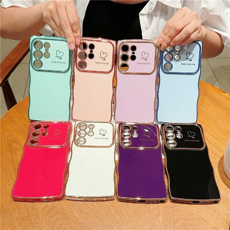 Funda para Samsung Galaxy S25 Ultra Corazones de amor Cubierta de teléfono TPU Marco de ola rizada Ventana grande - Púrpura