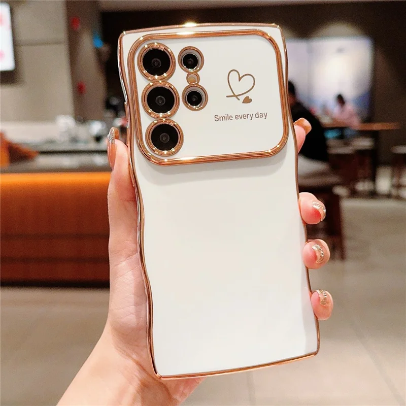 For Samsung Galaxy S25 Ultra Case Love Hearts TPU Phone Cover Curly Wave Frame Large Window - Ivory White