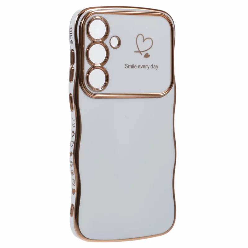 For Samsung Galaxy S25+ Case Love Hearts TPU Phone Cover Curly Wave Frame Large Window - Ivory White