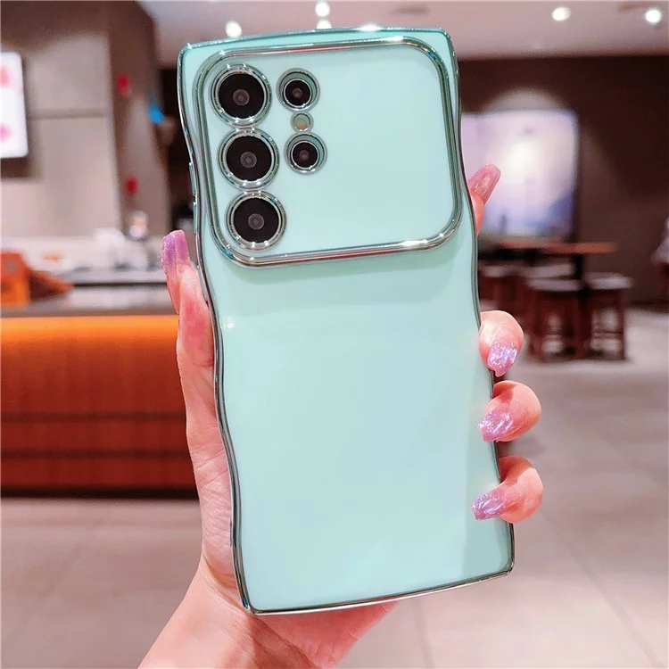 Étui pour Samsung Galaxy S25 Ultra avec cadre ondulé en TPU, protection pour l'appareil photo - Vert