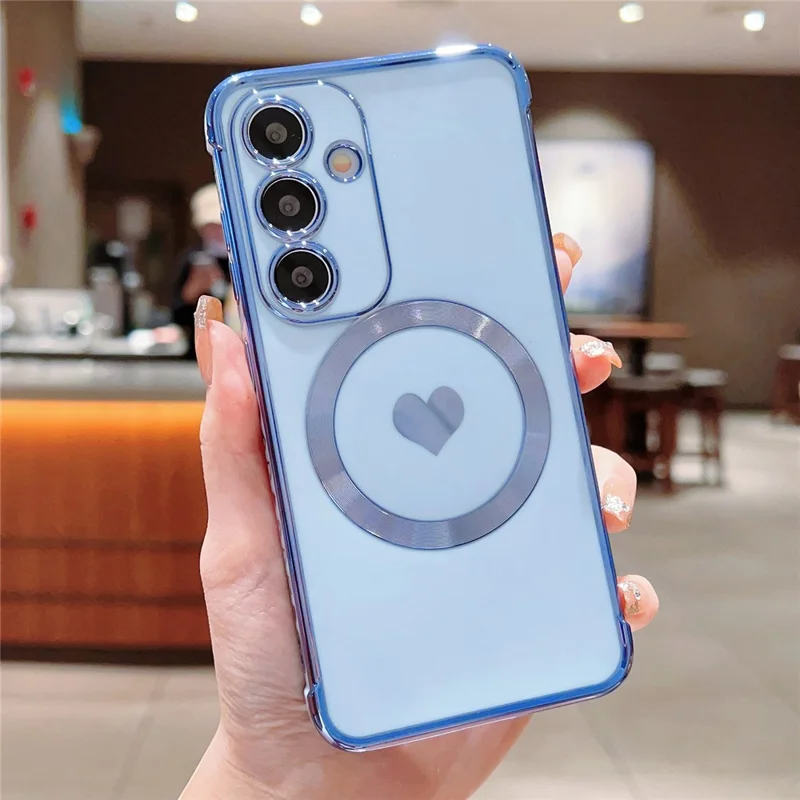 Custodia magnetica per Samsung Galaxy S25 in TPU morbido con placcatura elettrolitica e cuore d'amore carino - Blu