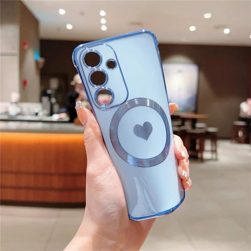 Custodia magnetica per Samsung Galaxy S25 in TPU morbido con placcatura elettrolitica e cuore d'amore carino - Blu