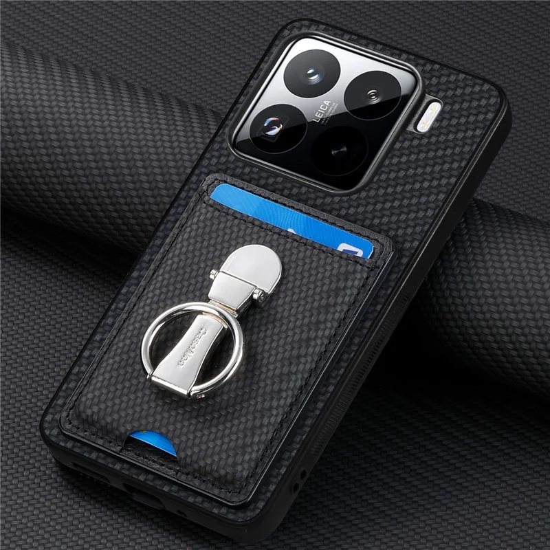 ЧЕХОЛ CASENEO C1-9 ДЛЯ XIAOMI 15 С ПОДСТАВКОЙ, СЛОТАМИ ДЛЯ КАРТ, ЗАДНЕЙ КРЫШКОЙ ИЗ УГЛЕРОДНОГО ВОЛОКНА - ЧЕРНЫЙ