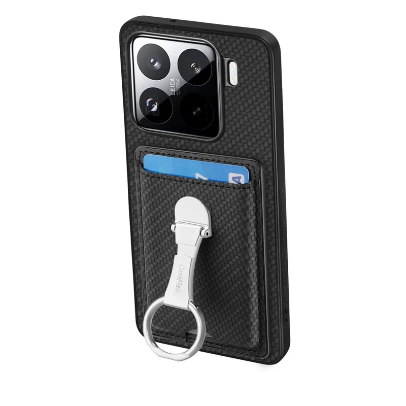 ЧЕХОЛ CASENEO C1-9 ДЛЯ XIAOMI 15 С ПОДСТАВКОЙ, СЛОТАМИ ДЛЯ КАРТ, ЗАДНЕЙ КРЫШКОЙ ИЗ УГЛЕРОДНОГО ВОЛОКНА - ЧЕРНЫЙ