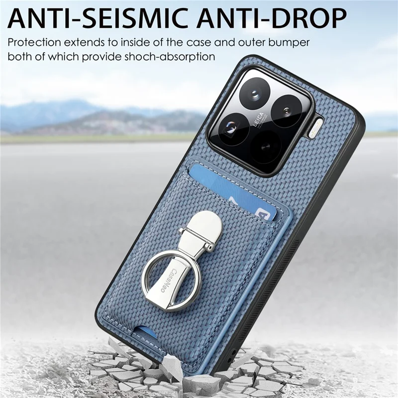 ЧЕХОЛ CASENEO C1-9 ДЛЯ XIAOMI 15 С ПОДСТАВКОЙ, СЛОТАМИ ДЛЯ КАРТ, ЗАДНЕЙ КРЫШКОЙ ИЗ УГЛЕРОДНОГО ВОЛОКНА - ЧЕРНЫЙ
