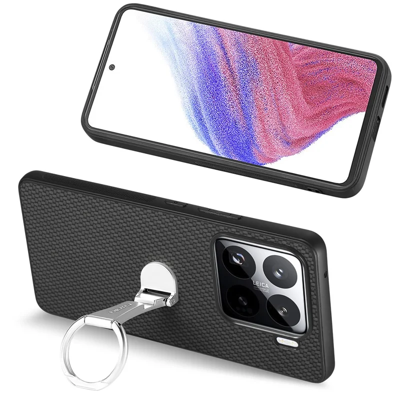 ЧЕХОЛ CASENEO C1-19 для Xiaomi 15, с откидной подставкой, кожаная задняя крышка с текстурой под углерод - черный