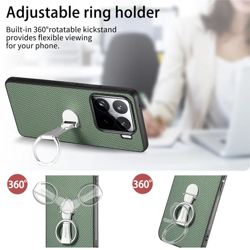 CASENEO C1-19 for Xiaomi 15 Case Folding Kickstand Leather Back Cover Carbon Fiber Texture - Green