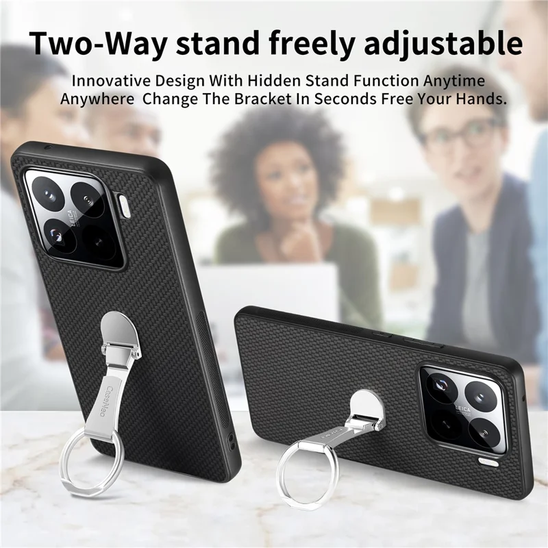 CASENEO C1-19 for Xiaomi 15 Case Folding Kickstand Leather Back Cover Carbon Fiber Texture - Green