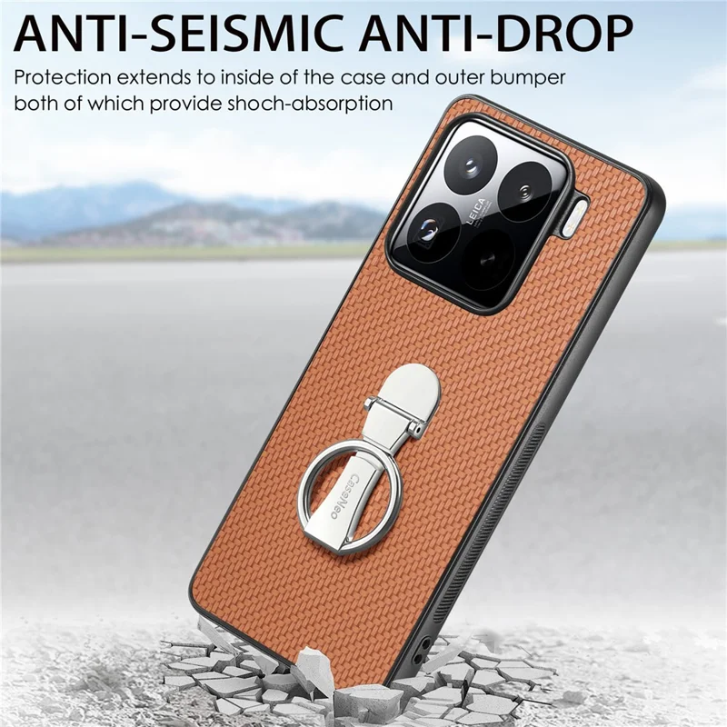 CASENEO C1-19 for Xiaomi 15 Case Folding Kickstand Leather Back Cover Carbon Fiber Texture - Green