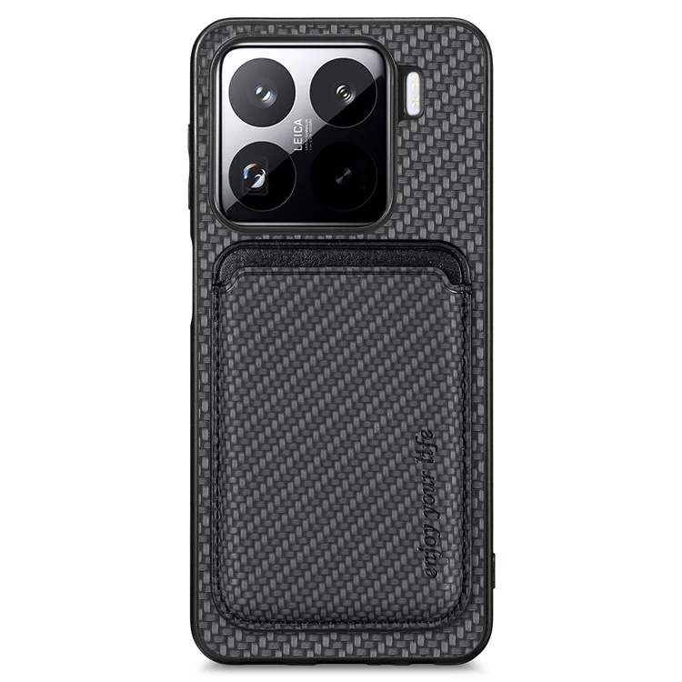 Für Xiaomi 15 Hülle Carbon-Faser-Leder-Rückseite mit abnehmbarem Kartenfach - Schwarz