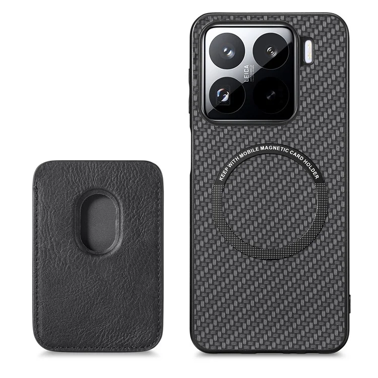Für Xiaomi 15 Hülle Carbon-Faser-Leder-Rückseite mit abnehmbarem Kartenfach - Schwarz