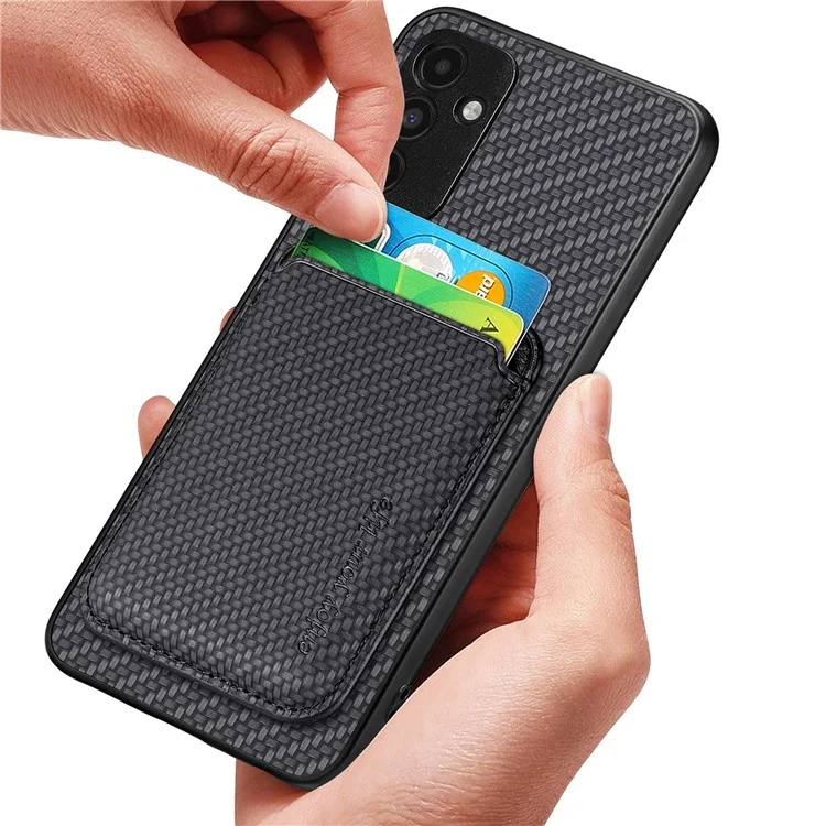 Für Xiaomi 15 Hülle Carbon-Faser-Leder-Rückseite mit abnehmbarem Kartenfach - Schwarz