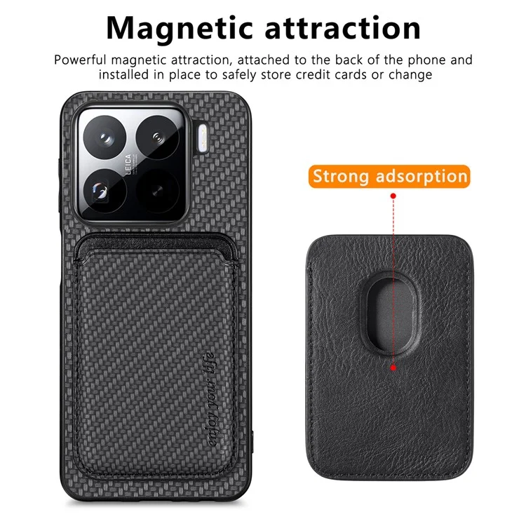 Für Xiaomi 15 Hülle Carbon-Faser-Leder-Rückseite mit abnehmbarem Kartenfach - Schwarz
