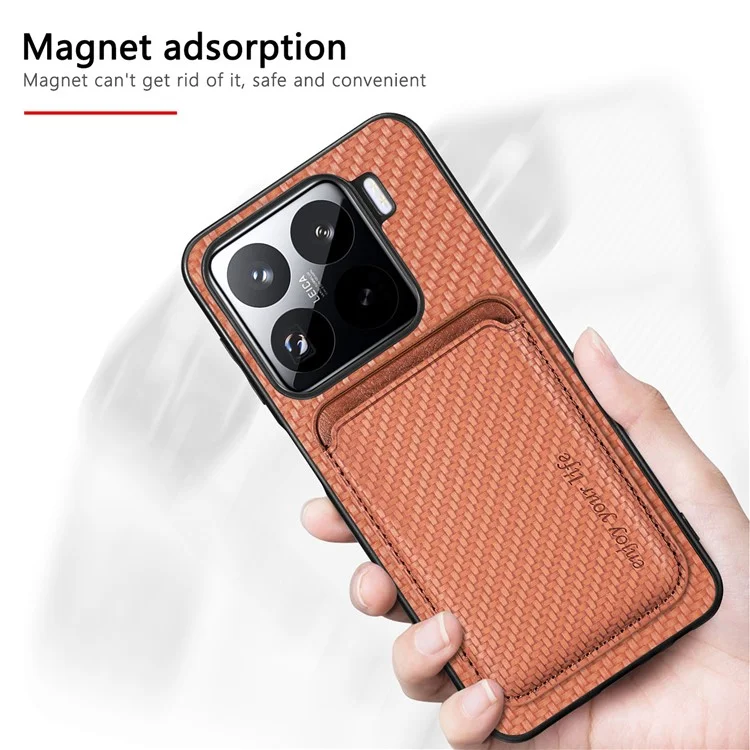 Für Xiaomi 15 Hülle Carbon-Faser-Leder-Rückseite mit abnehmbarem Kartenfach - Schwarz