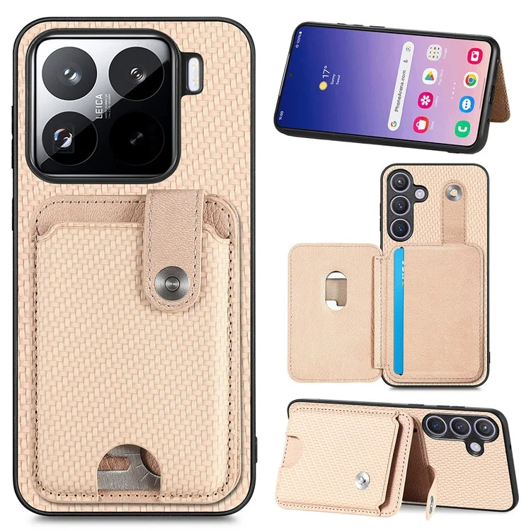 Funda para Xiaomi 15 con soporte para tarjetas, de cuero+PC+TPU, con cuchillo para tarjetas - Albaricoque