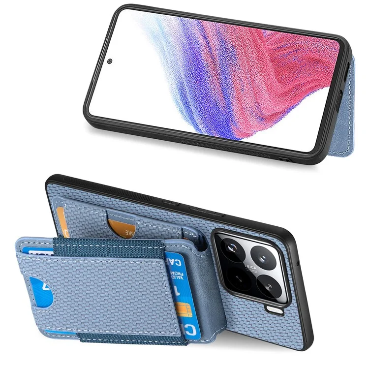 Capa para Xiaomi 15 com suporte, de couro + PC + TPU - Azul