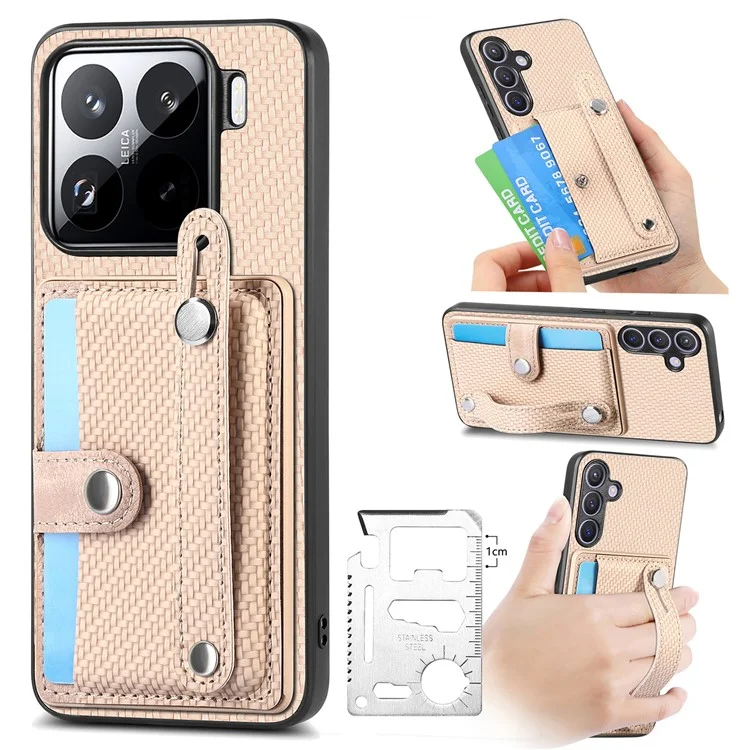 Custodia per Xiaomi 15 con porta carte e cinturino - Cachi