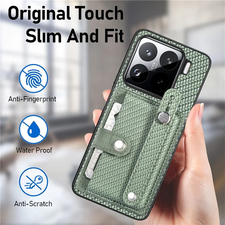 Custodia per Xiaomi 15 con porta carte e cinturino - Cachi
