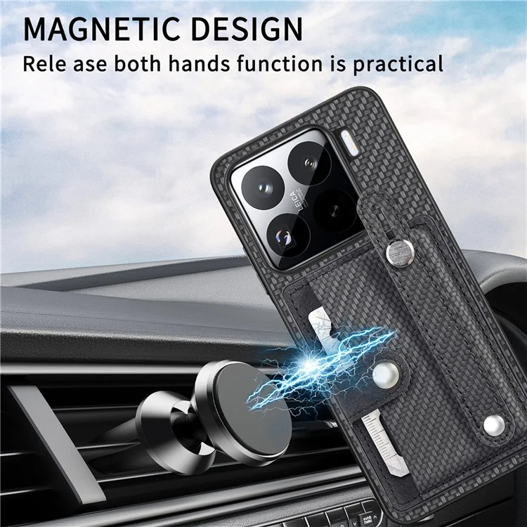 Custodia per Xiaomi 15 con porta carte e cinturino - Cachi