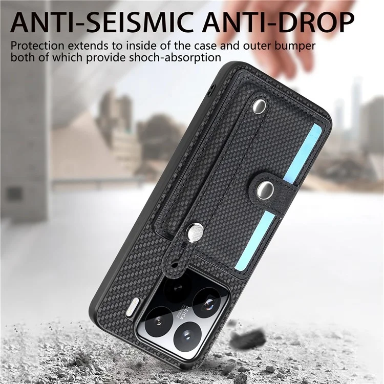 Custodia per Xiaomi 15 con porta carte e cinturino - Cachi