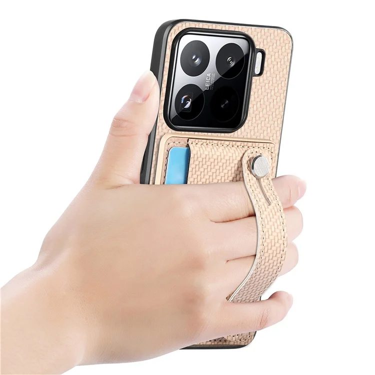 Custodia per Xiaomi 15 con porta carte e cinturino - Cachi