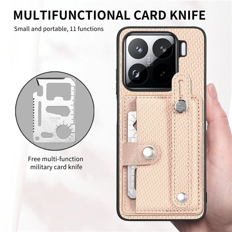 Custodia per Xiaomi 15 con porta carte e cinturino - Cachi