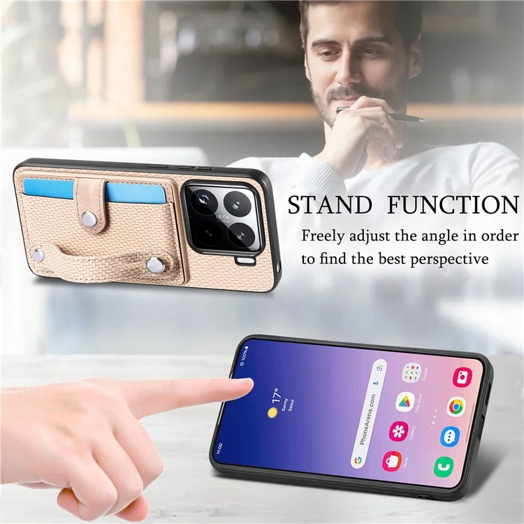 Custodia per Xiaomi 15 con porta carte e cinturino - Cachi