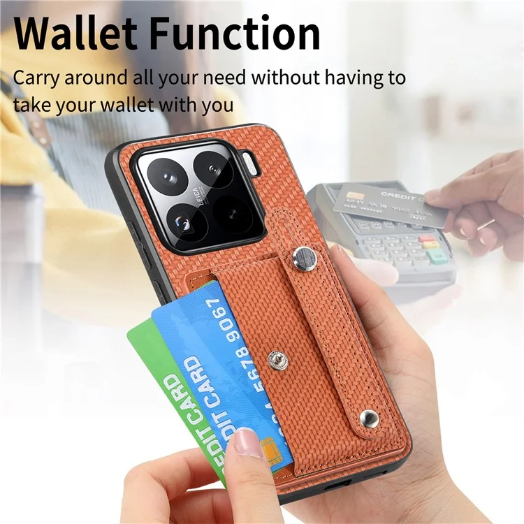 Custodia per Xiaomi 15 con porta carte e cinturino - Cachi