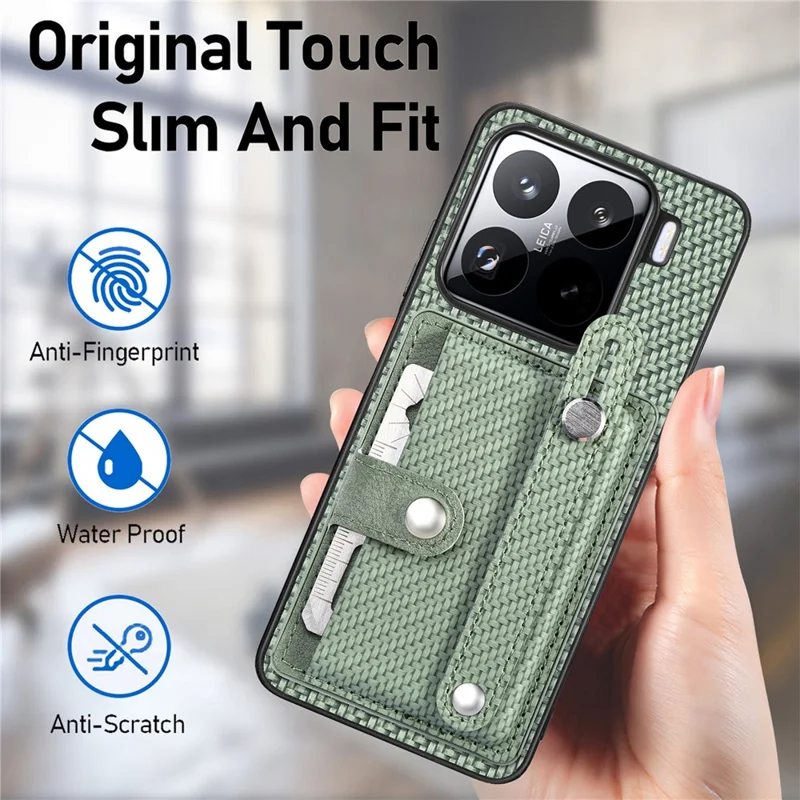 For Xiaomi 15 Case Card Holder Wristband Leather Coated Phone Cover - Black