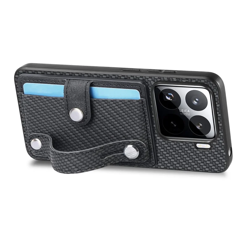 For Xiaomi 15 Case Card Holder Wristband Leather Coated Phone Cover - Black