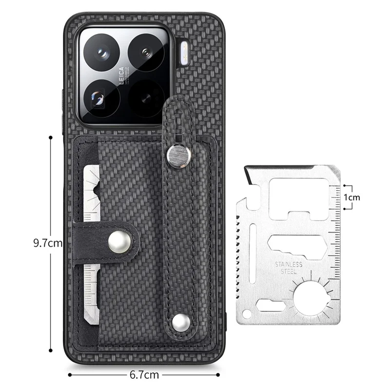 For Xiaomi 15 Case Card Holder Wristband Leather Coated Phone Cover - Black
