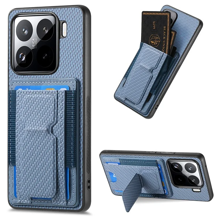 Für Xiaomi 15 Hülle mit Ständer und Kartenfach Leder-Rückseite - Blau