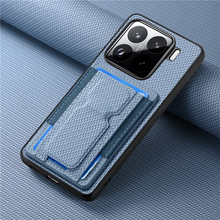 Für Xiaomi 15 Hülle mit Ständer und Kartenfach Leder-Rückseite - Blau