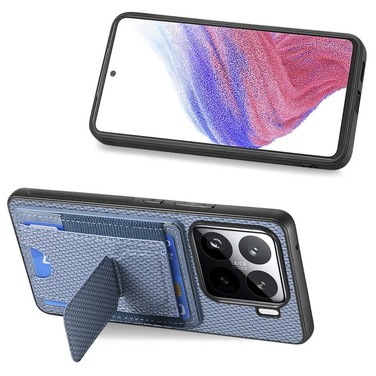 Für Xiaomi 15 Hülle mit Ständer und Kartenfach Leder-Rückseite - Blau