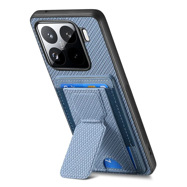 Für Xiaomi 15 Hülle mit Ständer und Kartenfach Leder-Rückseite - Blau