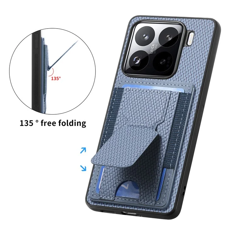 Für Xiaomi 15 Hülle mit Ständer und Kartenfach Leder-Rückseite - Blau