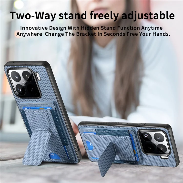 Für Xiaomi 15 Hülle mit Ständer und Kartenfach Leder-Rückseite - Blau