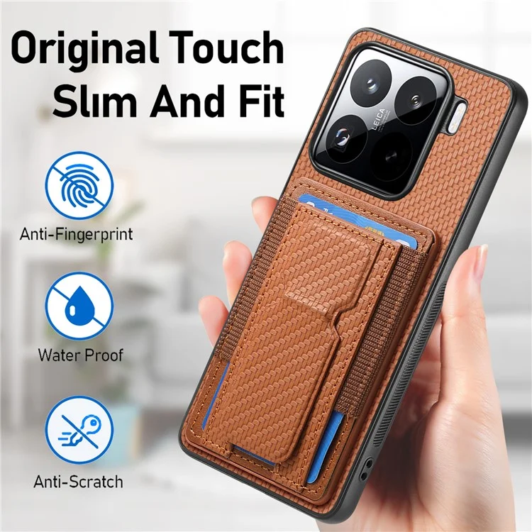 Für Xiaomi 15 Hülle mit Ständer und Kartenfach Leder-Rückseite - Blau