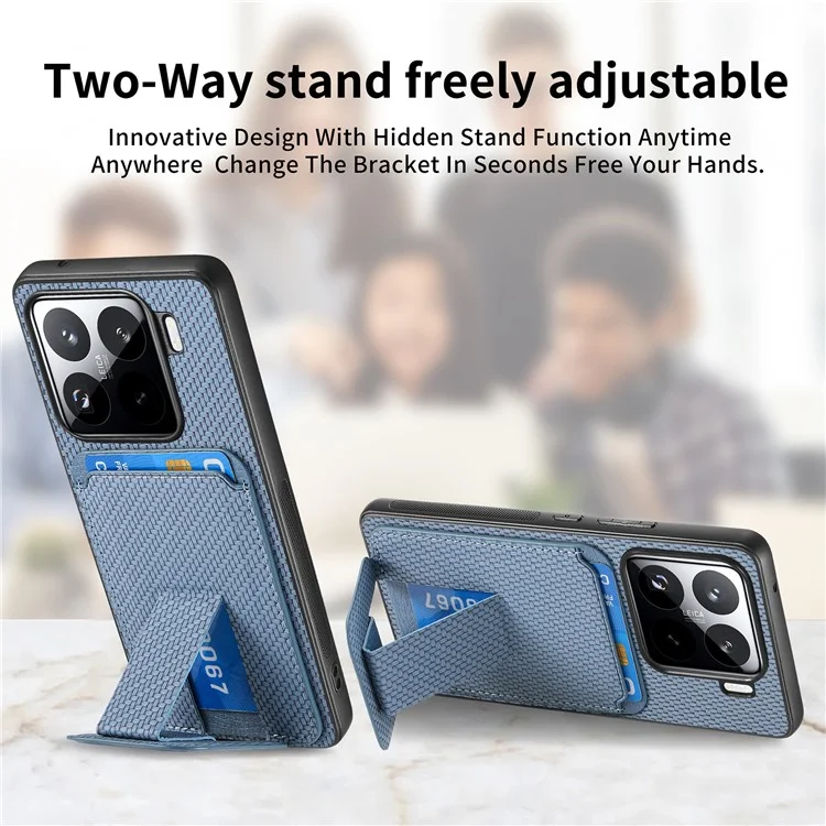Étui pour Xiaomi 15 avec porte-cartes, texture en fibre de carbone, revêtement en cuir et coque TPU - Bleu