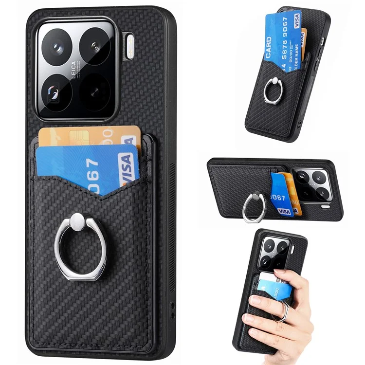 Étui pour Xiaomi 15 avec fentes pour cartes, support anneau et support - Noir