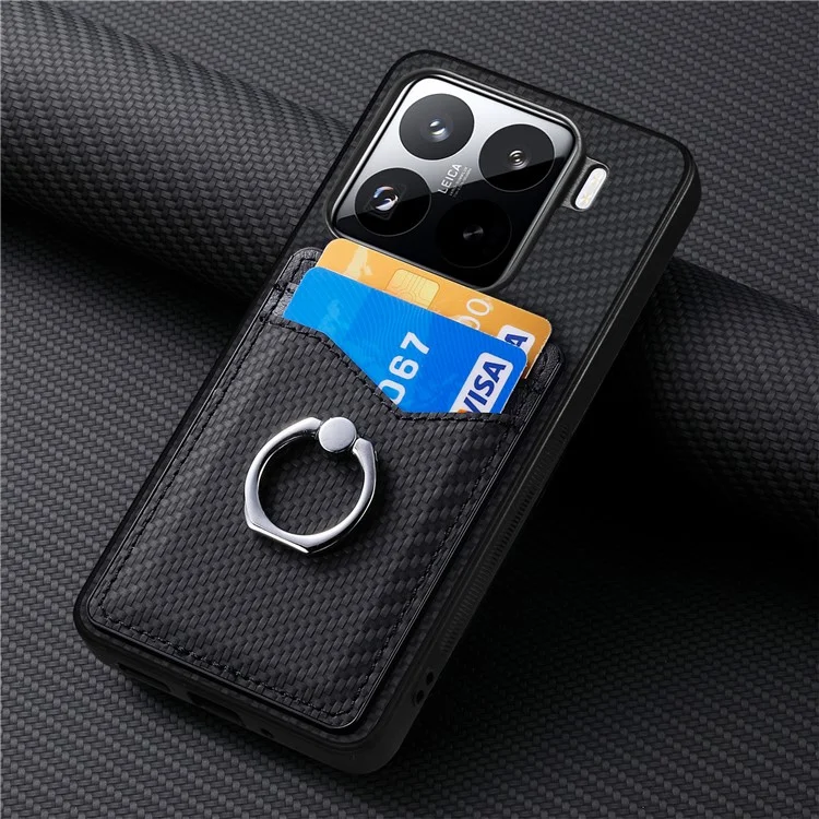 Étui pour Xiaomi 15 avec fentes pour cartes, support anneau et support - Noir