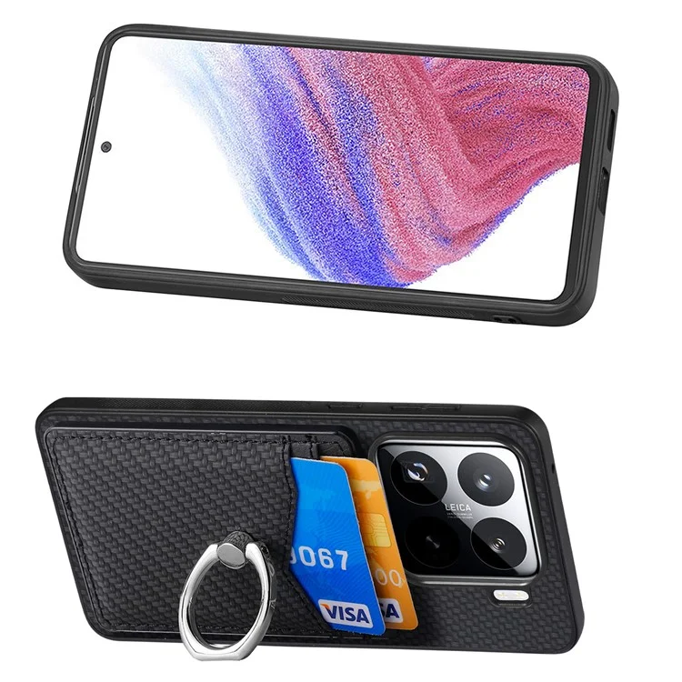 Étui pour Xiaomi 15 avec fentes pour cartes, support anneau et support - Noir