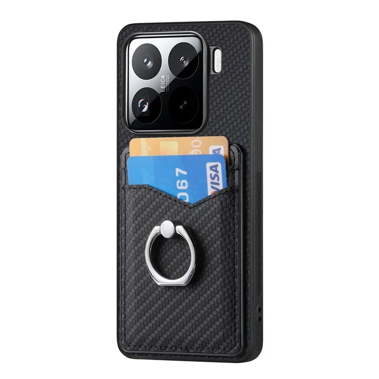 Étui pour Xiaomi 15 avec fentes pour cartes, support anneau et support - Noir